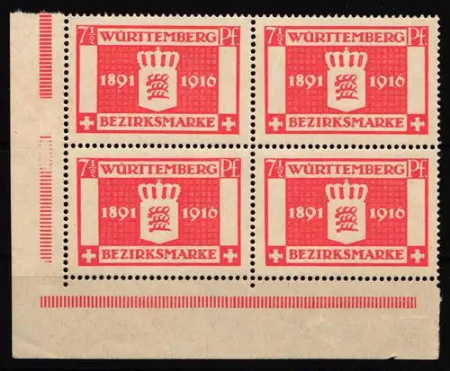 Württemberg 124 postfrisch 4er Block vom Eckrand #IK465