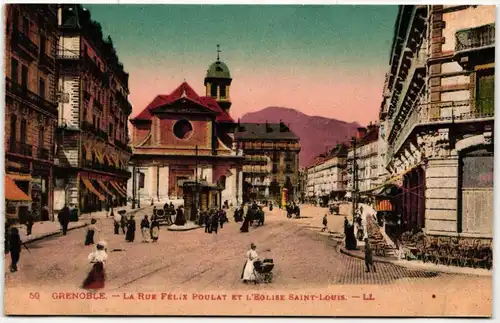 AK Grenoble La Rue Félix Poulat et L'Eglise Saint-Louis #PM663