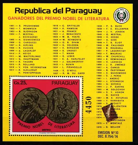 Paraguay Block 306 postfrisch Nobelpreis #IH264