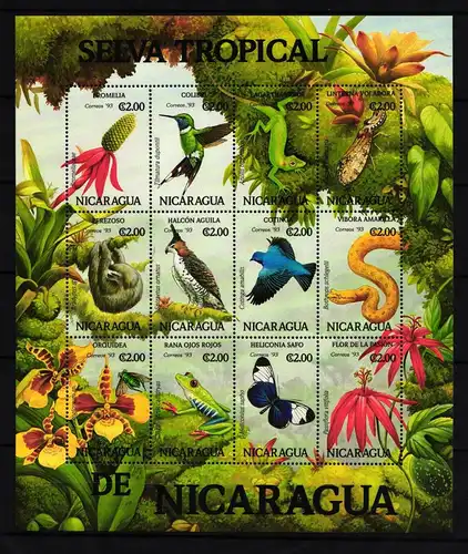 Nicaragua 3236-3247 postfrisch Zusammendruckbogen / Wildtiere #IH153
