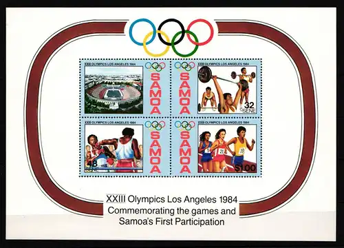 Samoa Block 32 mit 545-548 postfrisch Olympische Sommerspiele Los Angeles #IJ753