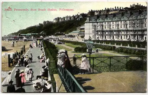 AK Folkestone Beach Promenade, from Beach Shelter 1909 #PM605