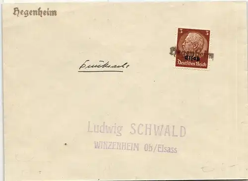 Deutsche Besetzung 2.WK Elsaß 1 auf Brief Notstempel #ID905