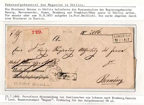 Vorphila Paketbegleitbrief von 1849 mit Aufgabezettel und Beamtenstempel #IB611