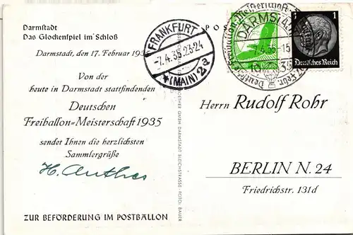 Deutsches Reich 529, 512 auf Postkarte portogerecht, Deutsche Freiballon #ID947