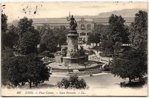 AK Lyon Place Carnot - Gare Perrache 1909 #PM683