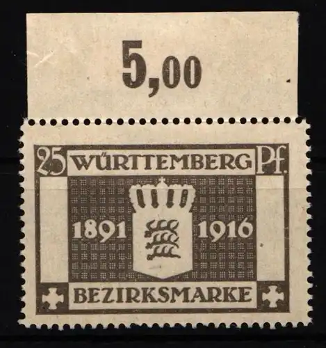 Württemberg 128 postfrisch vom Oberrand #IK471
