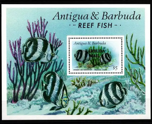 Barbuda Block 121 postfrisch Fische #IH474