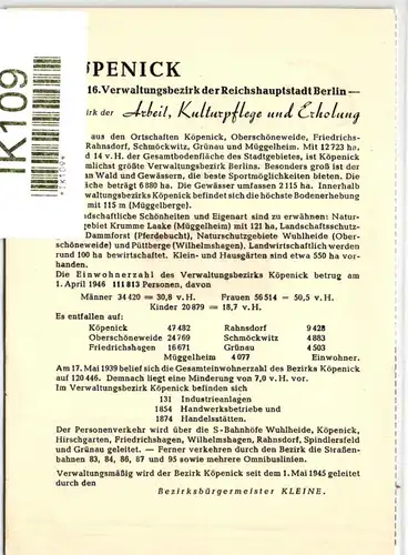 Alliierte Besetzung 915, 922, 1, 7 A auf Gedenkblatt Koepenick #IK109