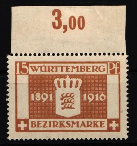 Württemberg 126 postfrisch vom Oberrand #IK469