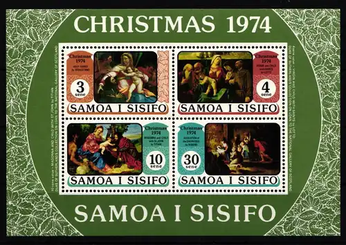 Samoa Block 7 mit 306-309 postfrisch Weihnachten #IJ712