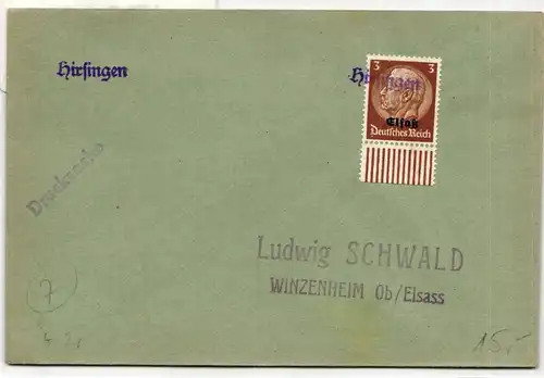 Deutsche Besetzung 2.WK Elsaß 1 auf Brief Notstempel #ID908
