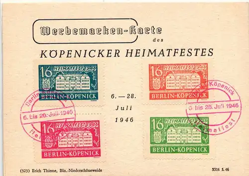 Berlin und Brandenburg Werbemarken auf Postkarte mit Sonderstempel #IK058