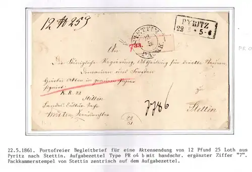 Vorphila Paketbegleitbrief von 1861 mit Aufgabezettel Packkammerstempel #IB614