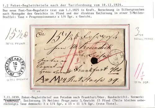 Vorphila Paketbegleitbrief von 1839 aus Potsdam nach Frankfurt Fahrpost #IB587