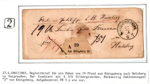 Preußen Paketbegleitbrief als Barfrankatur und Aufgabezettel #IB657