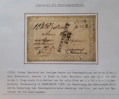 Vorphila Paketbegleitbrief Zierbrief von 1830 aus Brieg nach Schweidnitz #IB598