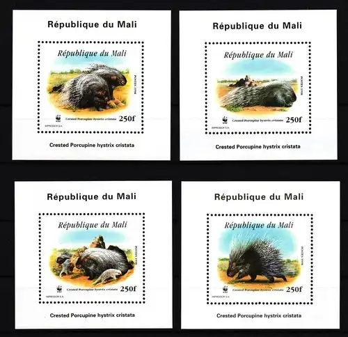Mali 1974-1977 postfrisch als Einzelblöcke, Stachelschweine #IG242
