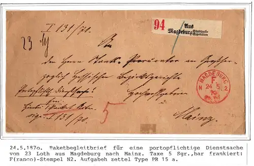 Norddeutscher Bund Paketbegleitbrief mit Aufgabezettel Magdeburg #IB700
