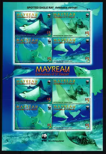 St. Vincent Mayreau 46-49 postfrisch als ZD-Bogen, Fische WWF #IG262