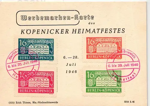 Berlin und Brandenburg Werbemarken auf Postkarte mit Sonderstempel #IK056