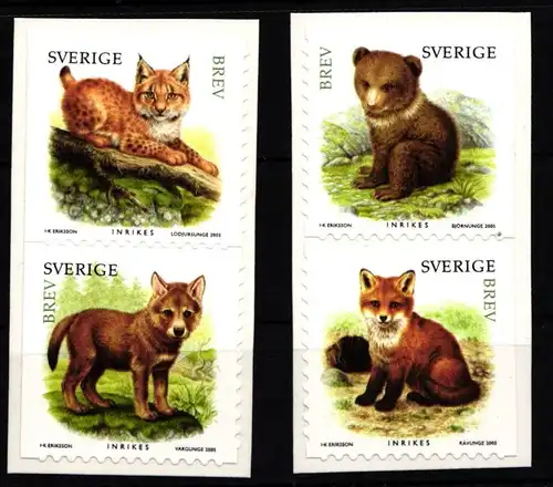 Schweden 2487–2490 postfrisch 2 Paare Tiere Raubtierjunge #IJ876