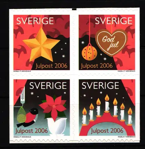 Schweden 2557-2560 postfrisch Viererblock selbstklebend Weihnachten #IJ922