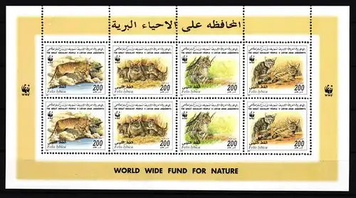 Libyen 2496-2499 postfrisch als ZD-Bogen, Wildkatzen #IG239