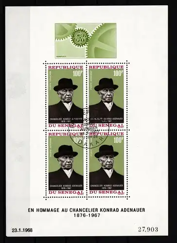 Senegal Block 4 gestempelt mit Ersttagsstempel / Konrad Adenauer #IH528