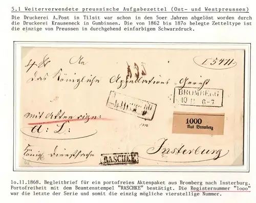 Norddeutscher Bund Paketbegleitbrief Aufgabezettel mit Nr. 1000 #IB683