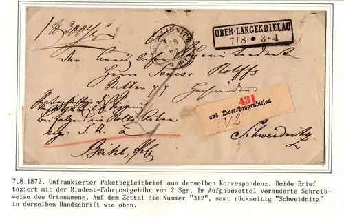 Norddeutscher Bund Paketbegleitbrief Aufgabezettel Ober Langenbielau #IB686
