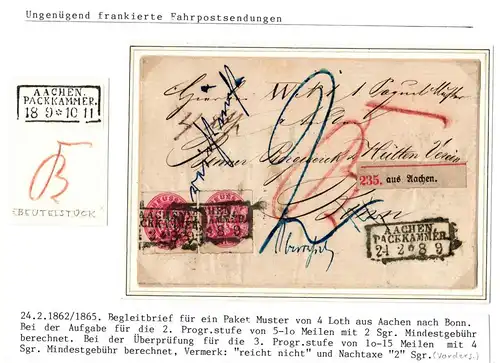 Preußen Paketbegleitbrief ungenügend frankiert Nachtaxe #IB742