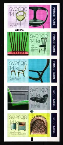 Schweden 3010-3014 postfrisch Markenheftchen Schwedisches Design Stühle #IK717