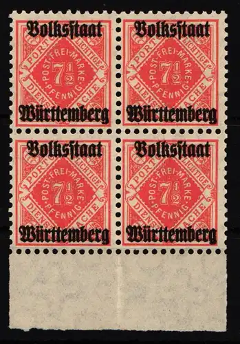 Württemberg Dienst 137 postfrisch 4er Block vom Unterrand gefaltet #IK356