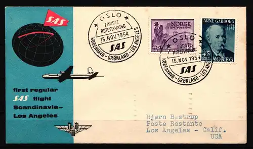 Norwegen 370 u.a. auf Brief als Mischfrankatur Erstflug #IA318