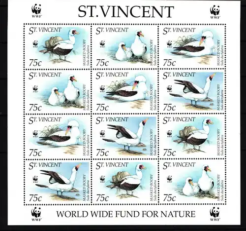 St. Vincent 3073-3076 postfrisch als Zd-Bogen Seevögel #IG219