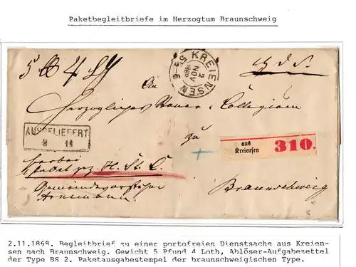 Braunschweig Paketbegleitbrief portofrei mit Aufgabezettel aus Kreiensen #IB829