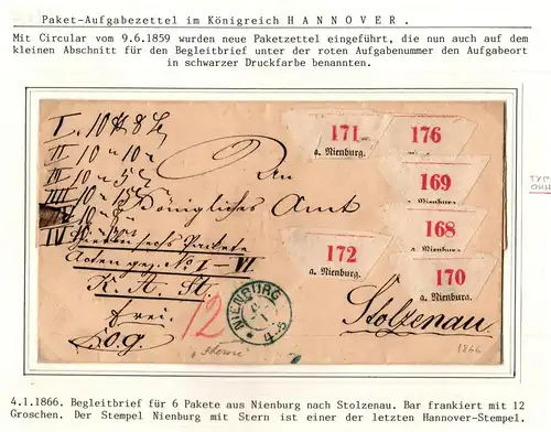 Hannover Paketbegleitbrief für 6 Pakete aus Nienburg Aufgabezettel #IB859