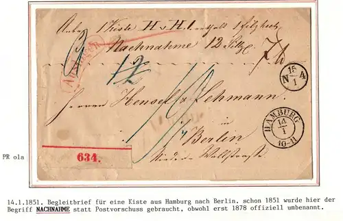 Vorphila Paketbegleitbrief von 1851 mit Postvorschuss Auslagen Stempel #IB628