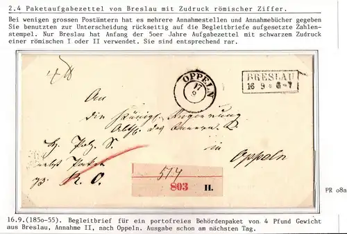 Vorphila Paketbegleitbrief von 1850 mit Aufgabezettel Breslau Annahme II #IB615