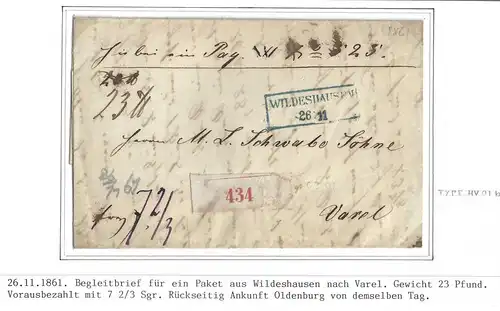 Oldenburg Paketbegleitbrief Wildeshausen - Varel, Aufgabezettel #IB932