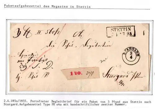 Vorphila Paketbegleitbrief von 1850 nach Stargard mit Aufgabezettel #IB613