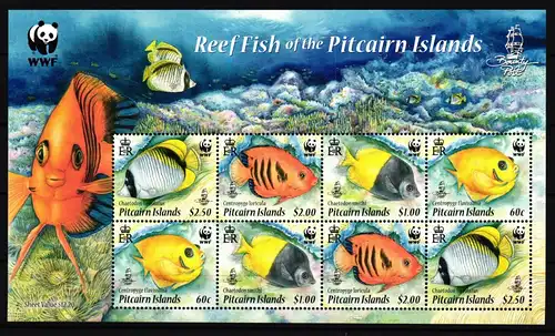 Pitcairn Inseln 805-808 postfrisch als ZD-Bogen, Fische WWF #IG266