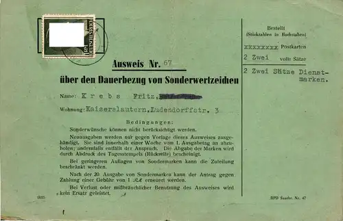 Deutsches Reich 799 Dauerbezugsausweis Postwertzeichen #IL188