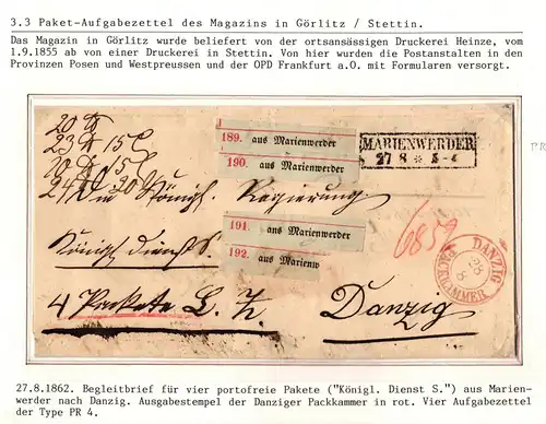 Vorphila Paketbegleitbrief von 1862 für vier portofreie Pakete #IB650
