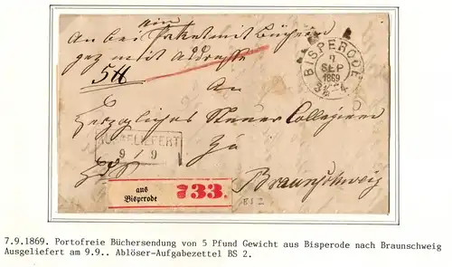 Braunschweig Paketbegleitbrief portofreie Büchersendung mit Aufgabezettel #IB820