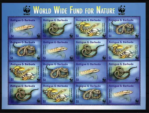 Antigua + Barbuda 3838-3841 postfrisch als ZD-Bogen, Schlangen WWF #IG252