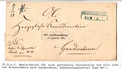 Braunschweig Paketbegleitbrief portofrei mit Aufgabezettel taxquadrat #IB828