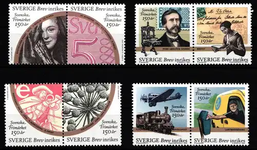 Schweden 2474-2481 postfrisch 4 Paare 150 Jahre schwedische Briefmarken #IJ867
