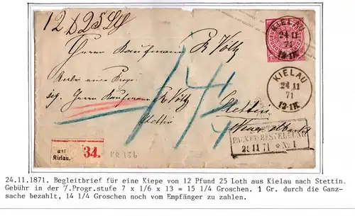 Norddeutscher Bund Ganzsache von 1871 als Paketbegleitbrief mit Zuzahlung #IB623